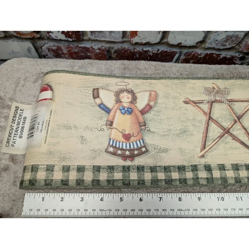 Crewcut Designs Americana Primitive Folk Art Wallpaper Border Angel Star 2 Rolls